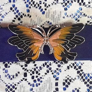 Vintage 80s Butterfly Stretch Hook Blue Enamel Belt